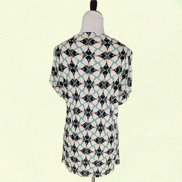 Reiss Top S High Neck Floral Jersey Green White Work Office Occasion Abstract - Picture 2 of 7